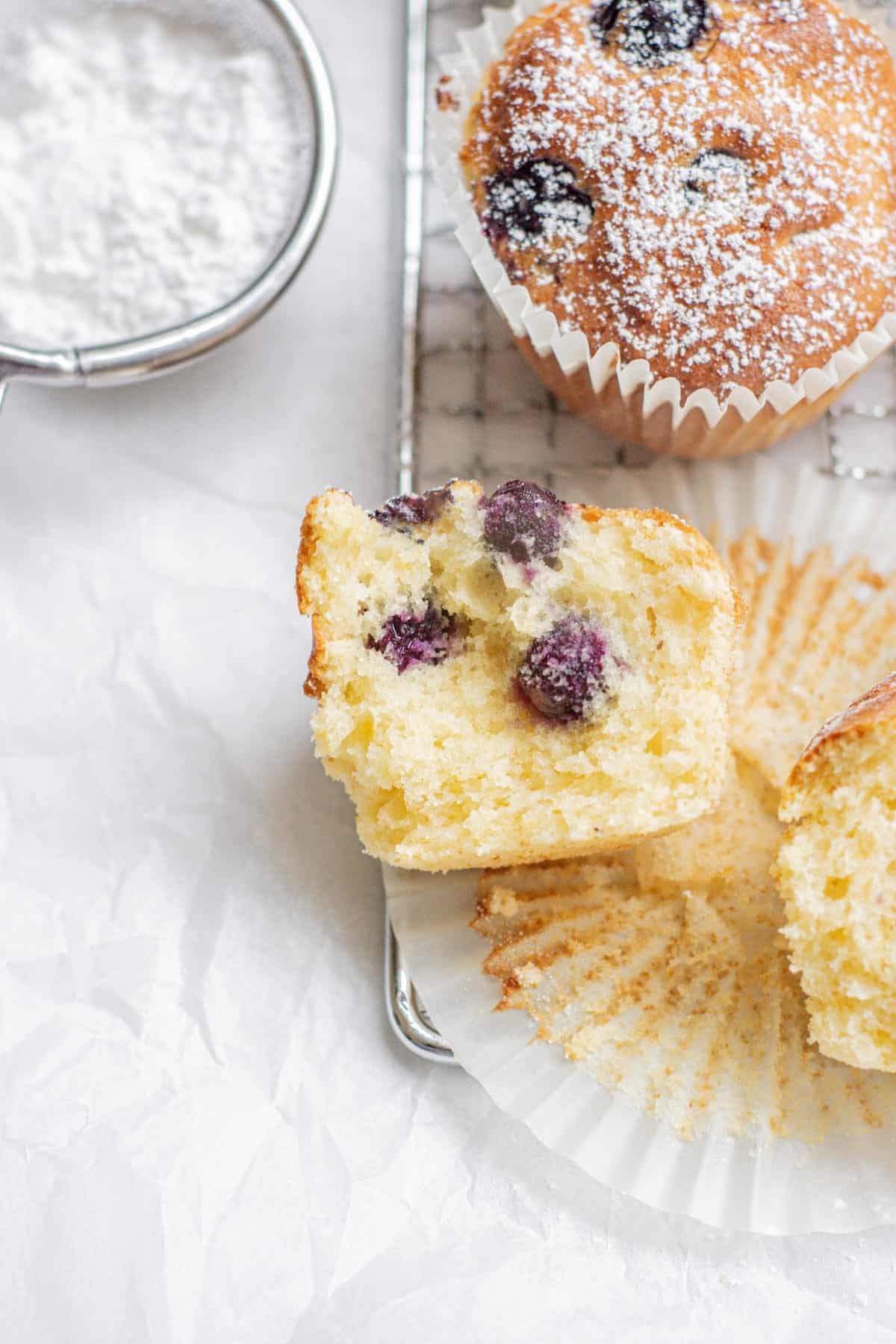 blueberry muffin, halved.