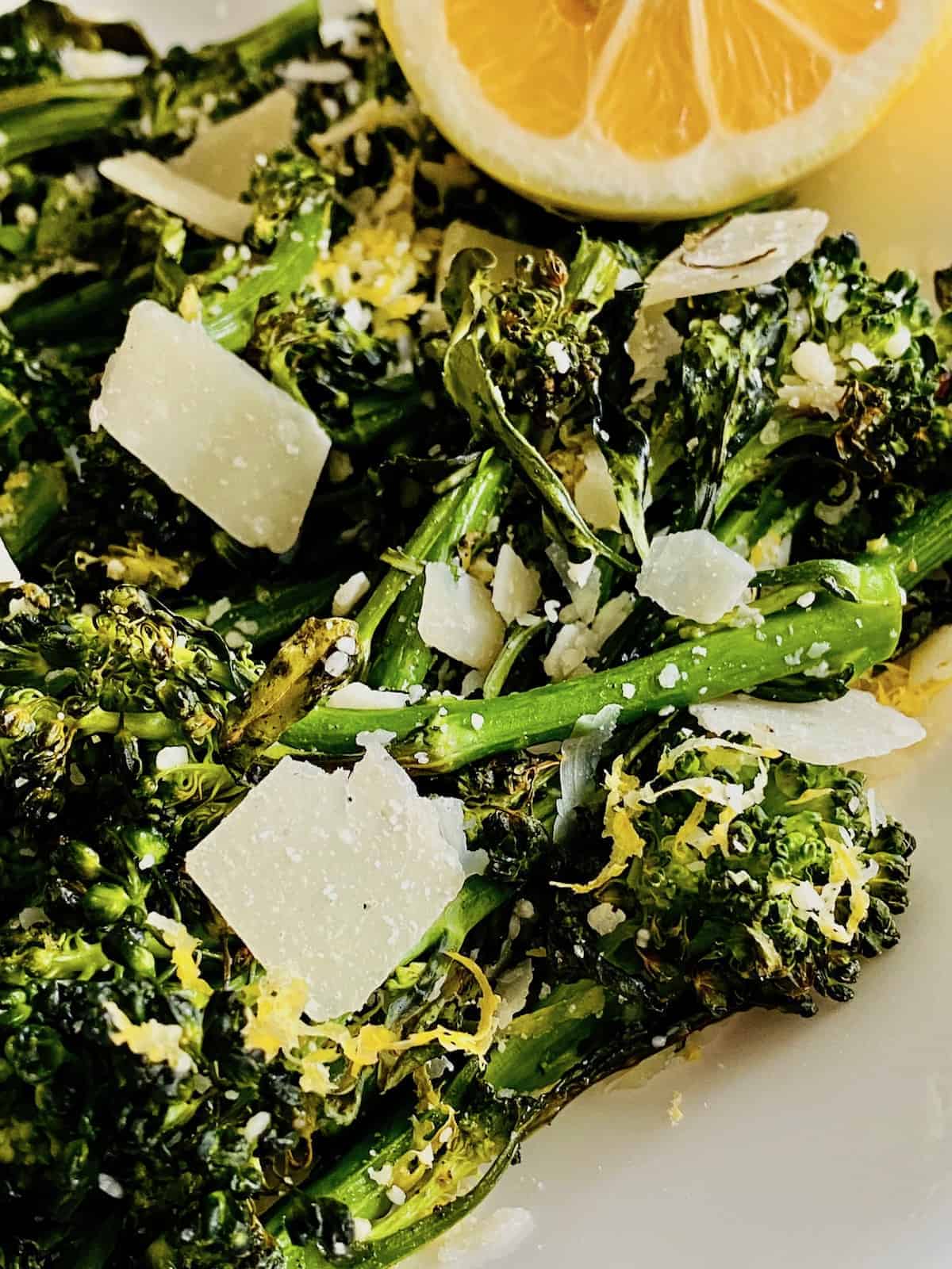 a plate of fried broccolini.