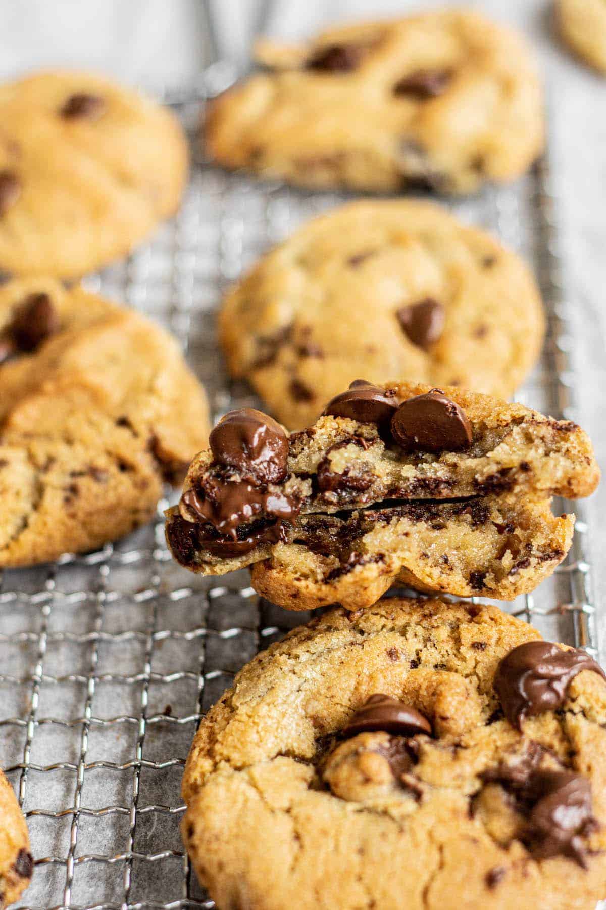 halved chocolate chip cookies.